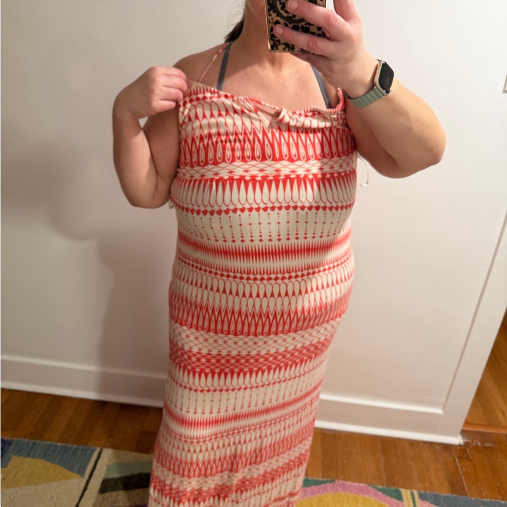 Anthropologie Deletta Orange + Cream Maxi geometric Dress in L